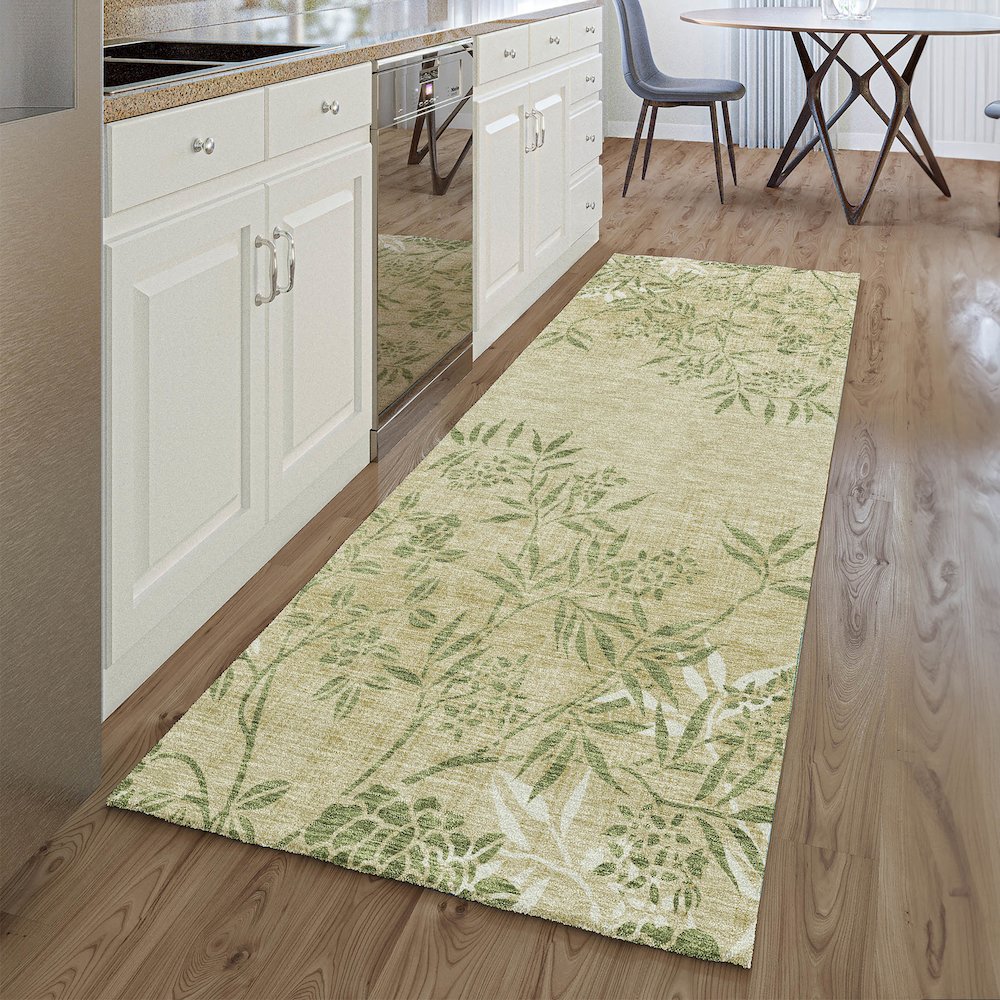 Premium Machine Washable Mayfield AMF673 Khaki 2'3" x 7'6" Runner Rug. Picture 5