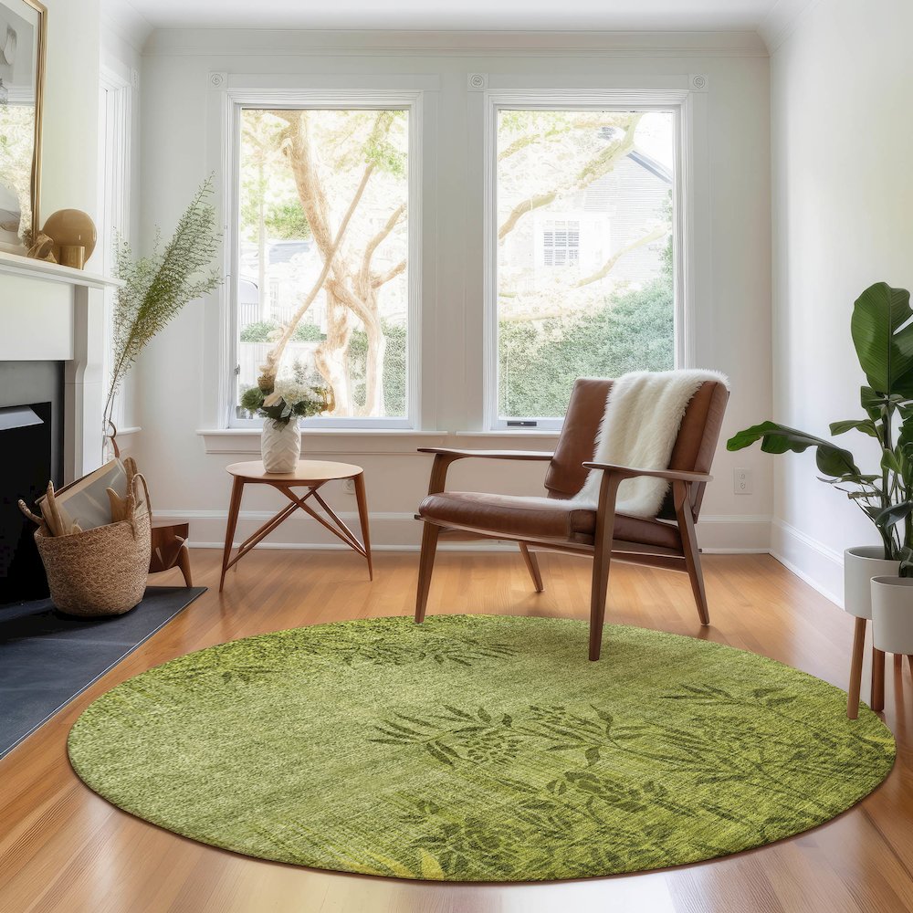 Premium Machine Washable Mayfield AMF673 Olive 8' x 8' Round Rug. Picture 5