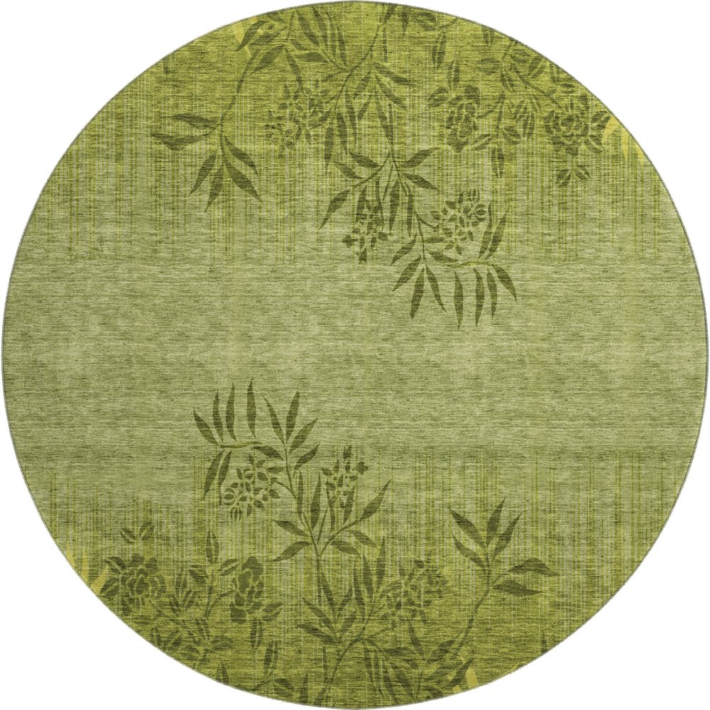 Premium Machine Washable Mayfield AMF673 Olive 8' x 8' Round Rug. Picture 1