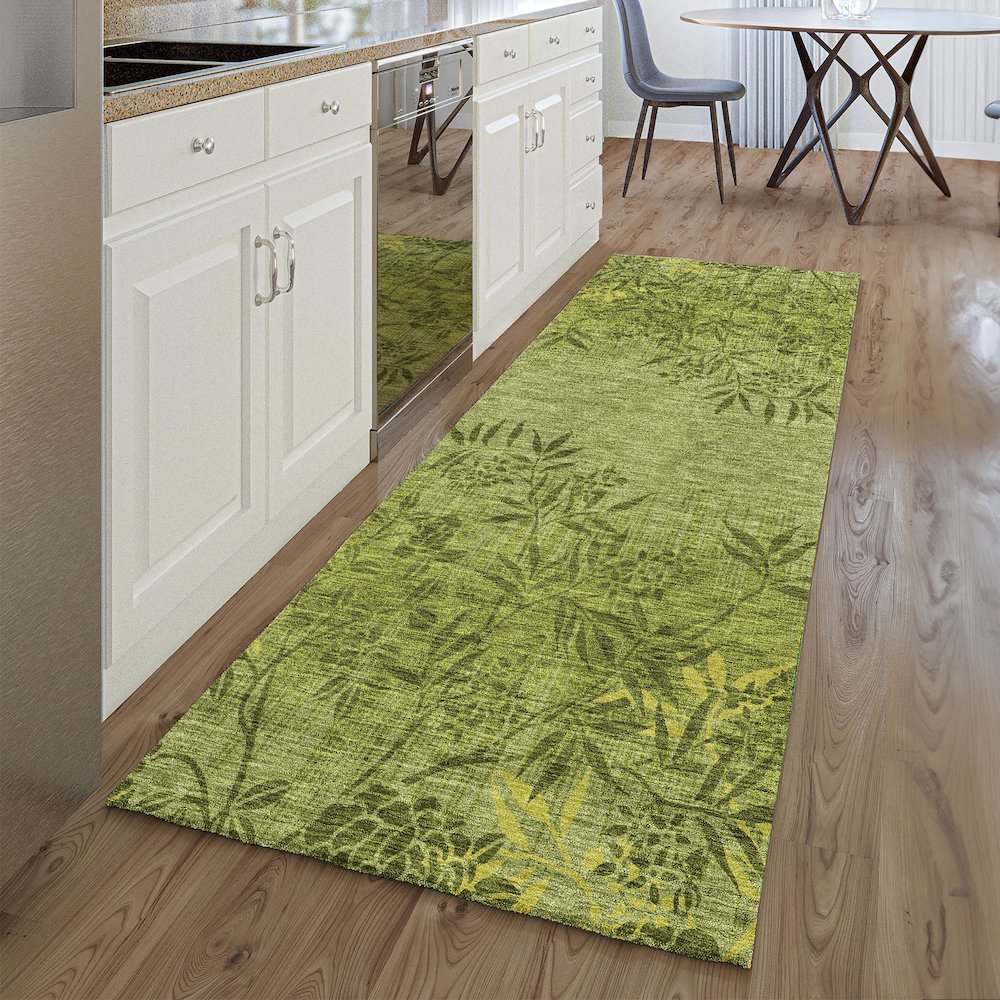 Premium Machine Washable Mayfield AMF673 Olive 2'3" x 7'6" Runner Rug. Picture 5