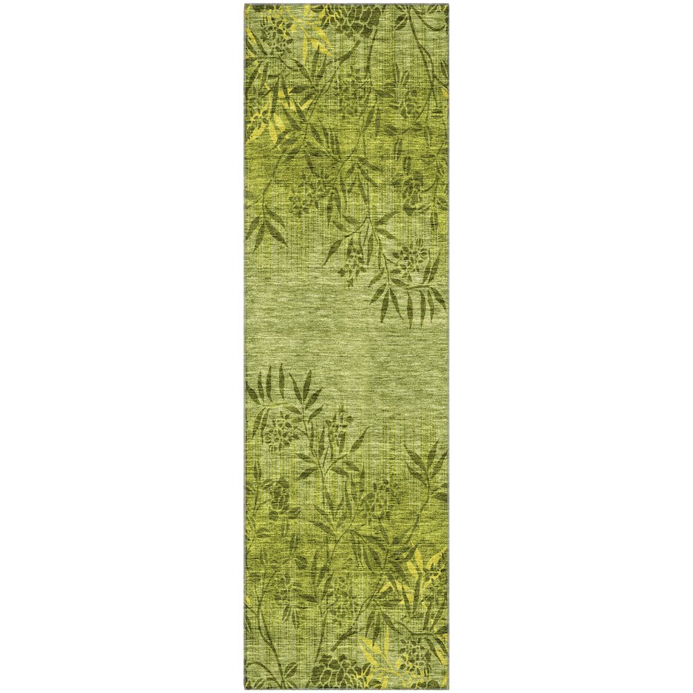 Premium Machine Washable Mayfield AMF673 Olive 2'3" x 7'6" Runner Rug. Picture 1