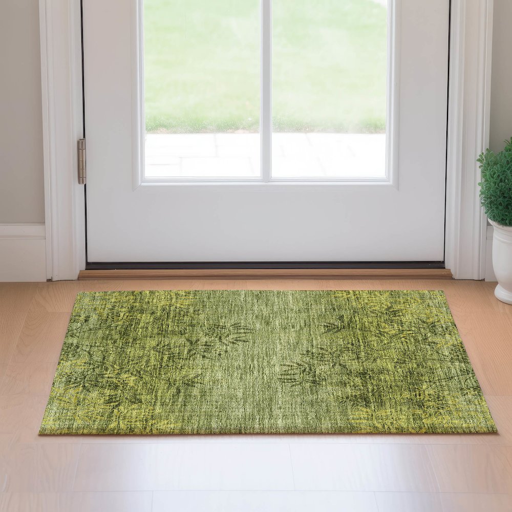 Premium Machine Washable Mayfield AMF673 Olive 1'8" x 2'6" Rug. Picture 5