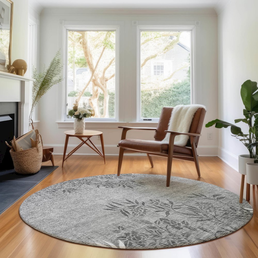 Premium Machine Washable Mayfield AMF673 Pewter 8' x 8' Round Rug. Picture 5
