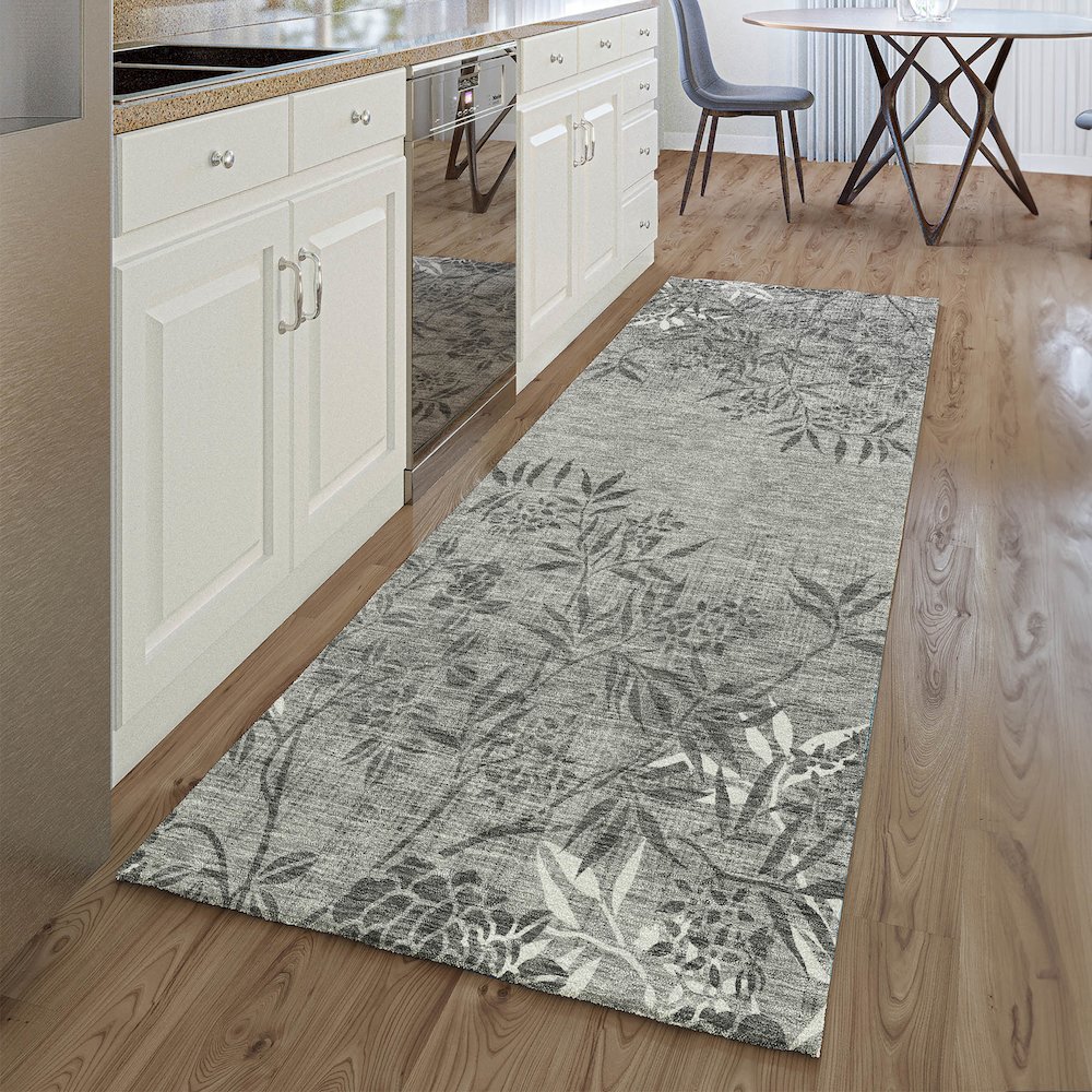 Premium Machine Washable Mayfield AMF673 Pewter 2'3" x 7'6" Runner Rug. Picture 5