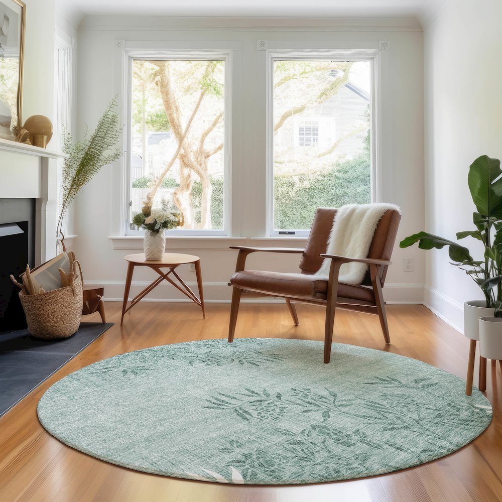 Premium Machine Washable Mayfield AMF673 Sage 8' x 8' Round Rug. Picture 5