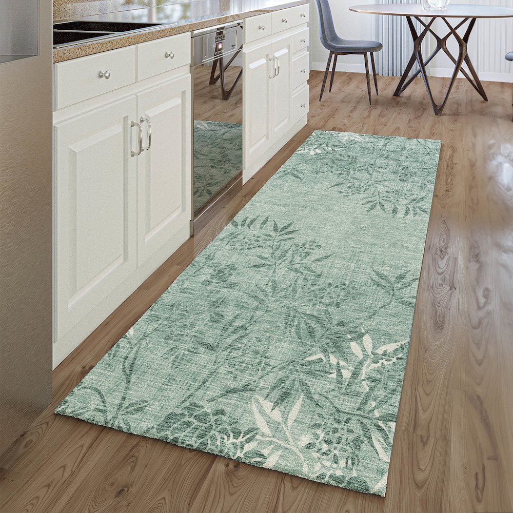 Premium Machine Washable Mayfield AMF673 Sage 2'3" x 7'6" Runner Rug. Picture 5