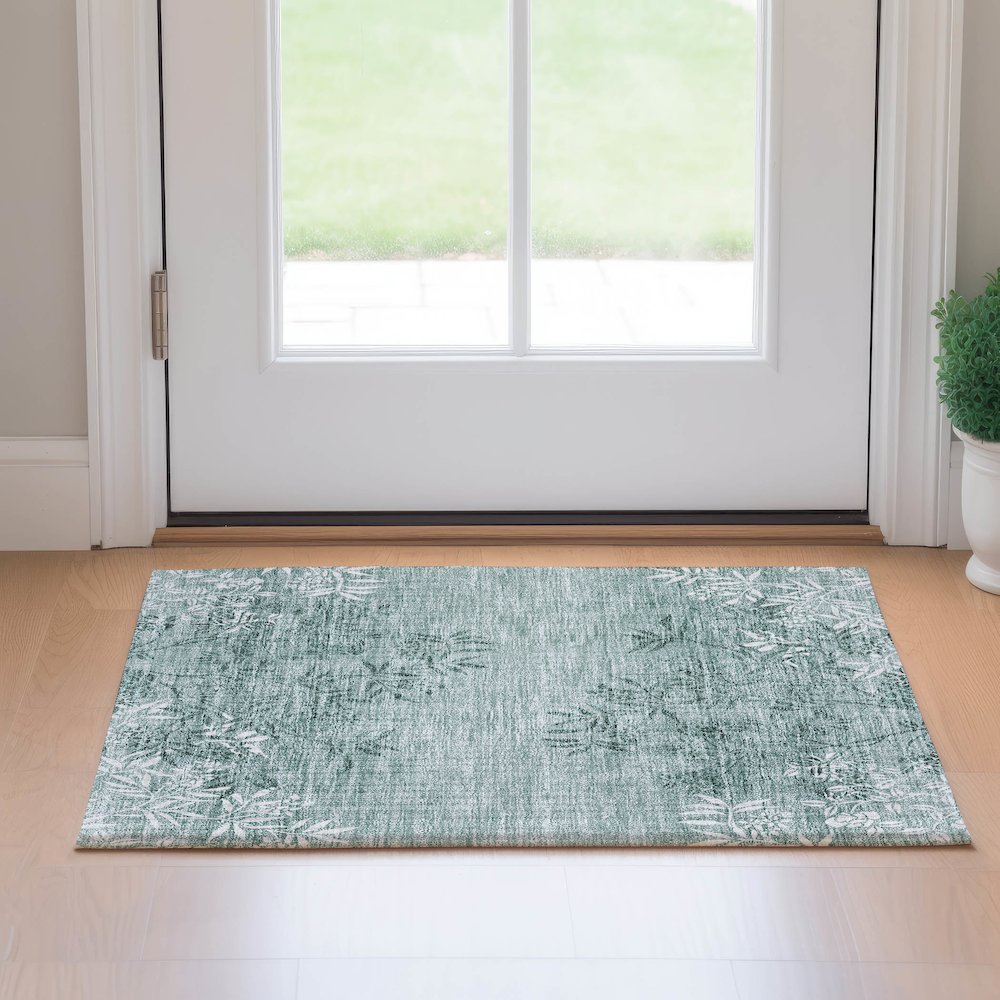 Premium Machine Washable Mayfield AMF673 Sage 1'8" x 2'6" Rug. Picture 5