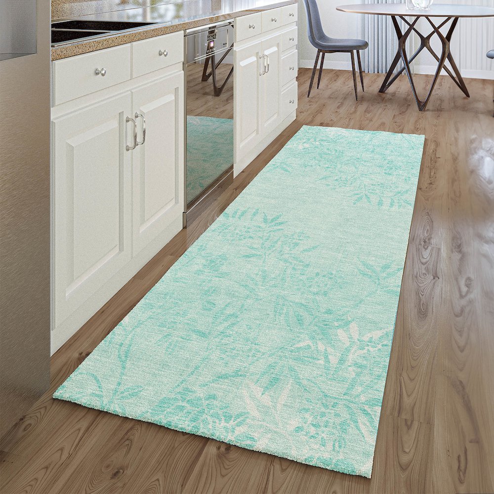 Premium Machine Washable Mayfield AMF673 Teal 2'3" x 7'6" Runner Rug. Picture 5