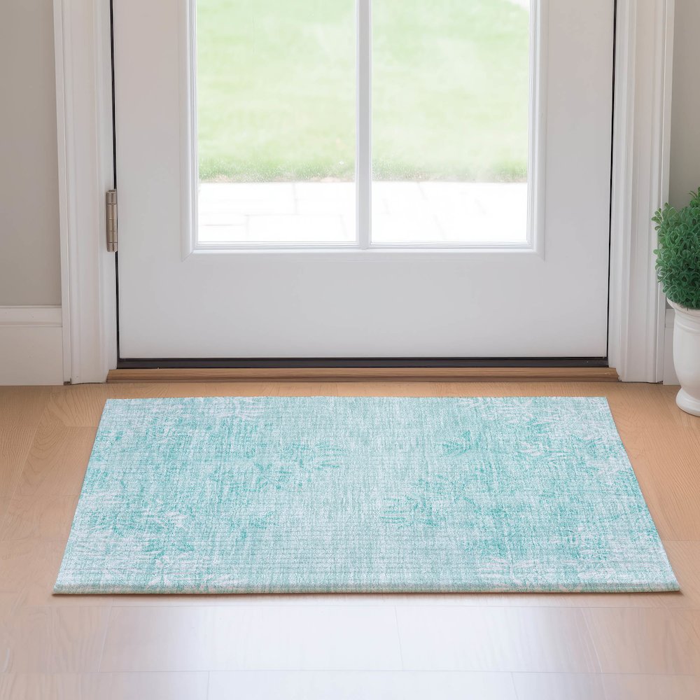 Premium Machine Washable Mayfield AMF673 Teal 1'8" x 2'6" Rug. Picture 5