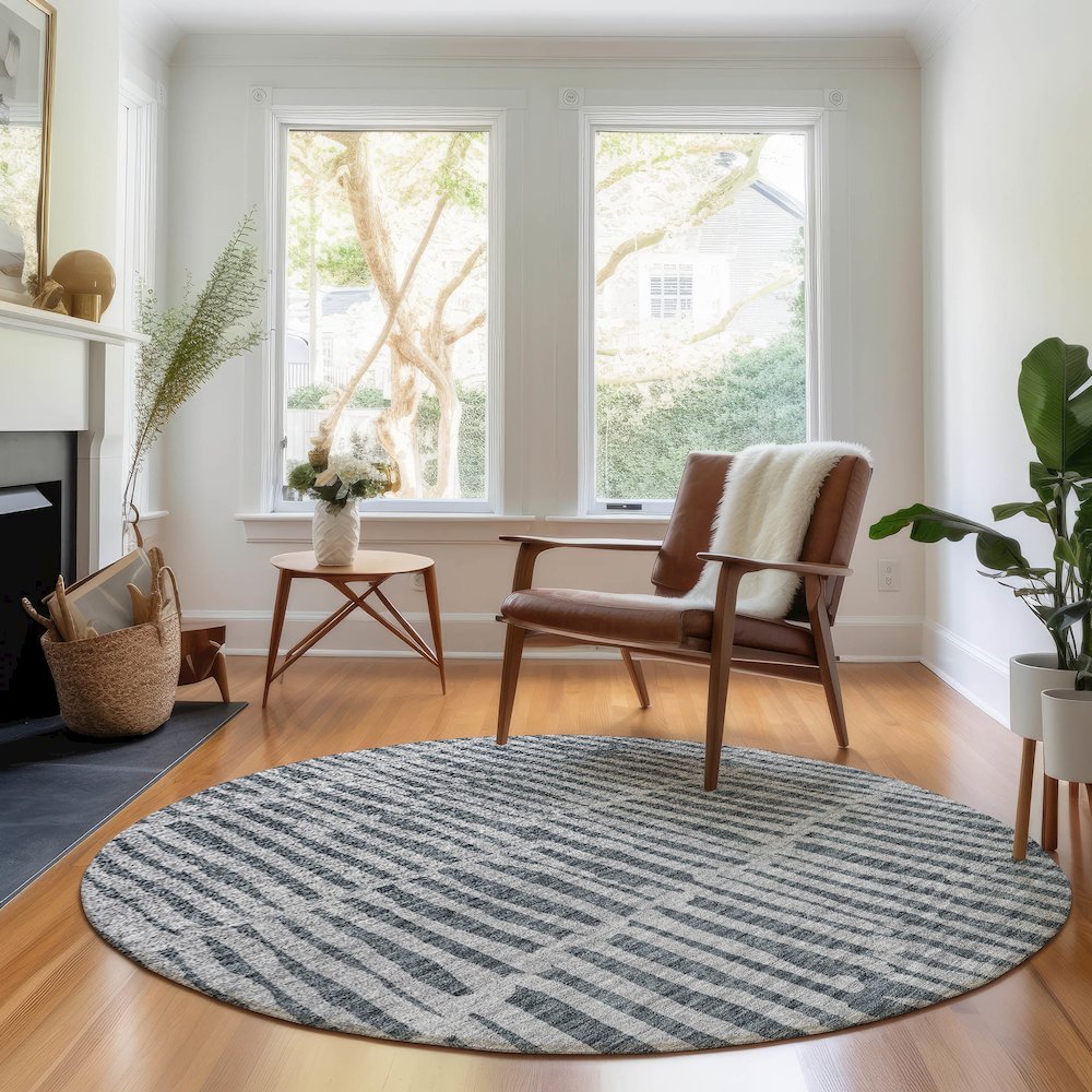 Premium Machine Washable Mayfield AMF674 Charcoal 8' x 8' Round Rug. Picture 5