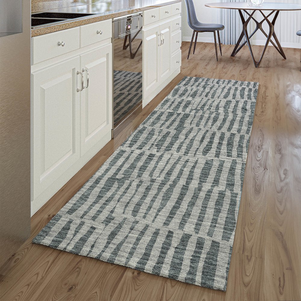 Premium Machine Washable Mayfield AMF674 Charcoal 2'3" x 7'6" Runner Rug. Picture 5