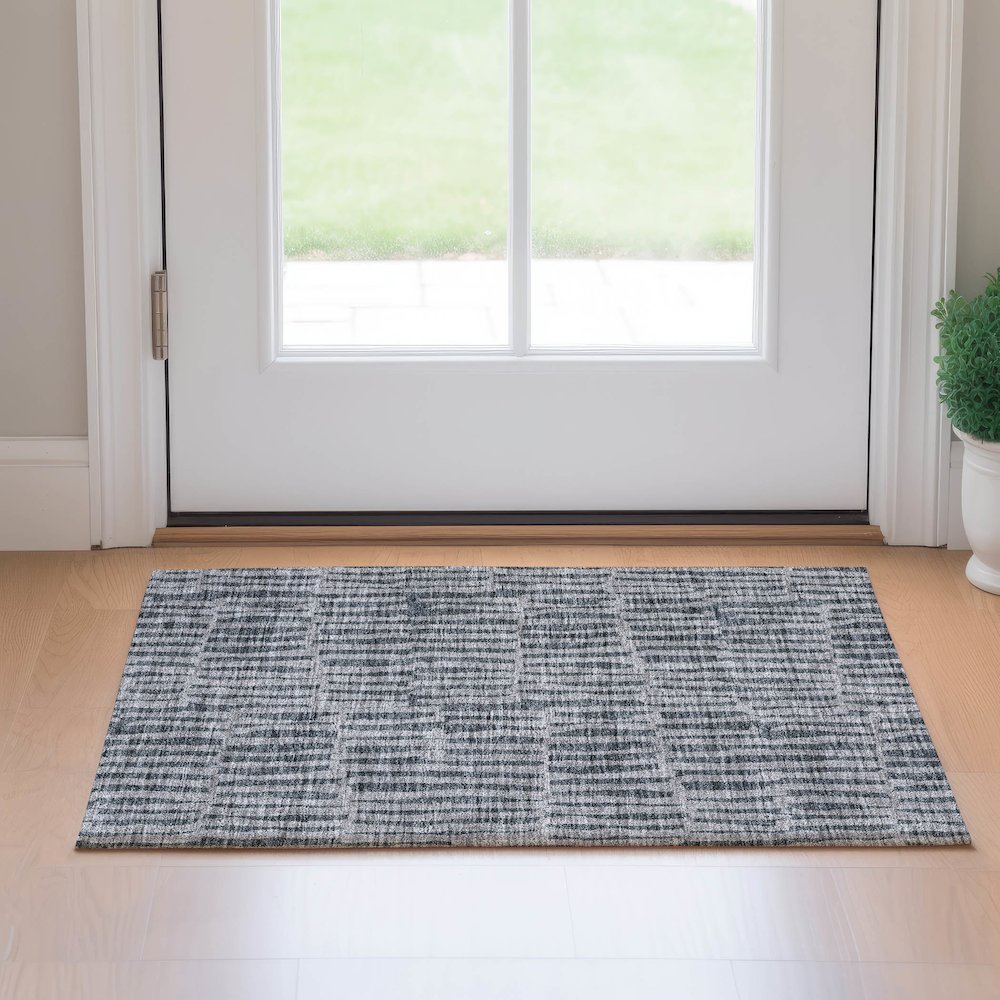Premium Machine Washable Mayfield AMF674 Charcoal 1'8" x 2'6" Rug. Picture 5
