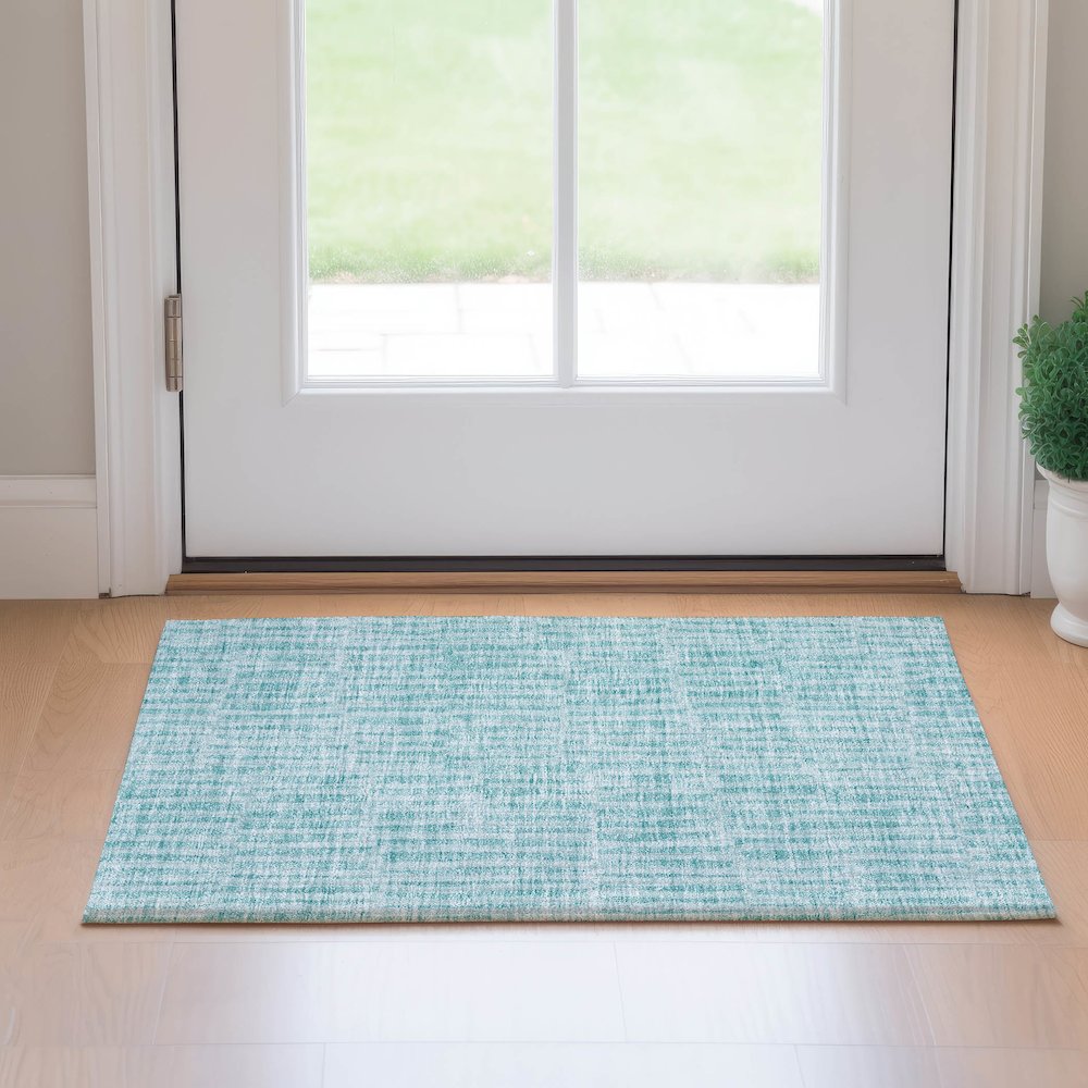 Premium Machine Washable Mayfield AMF674 Teal 1'8" x 2'6" Rug. Picture 5