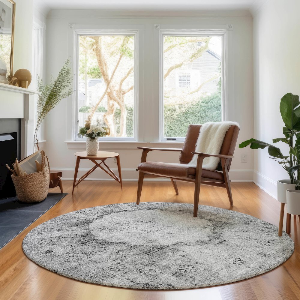 Premium Machine Washable Mayfield AMF675 Gray 8' x 8' Round Rug. Picture 5