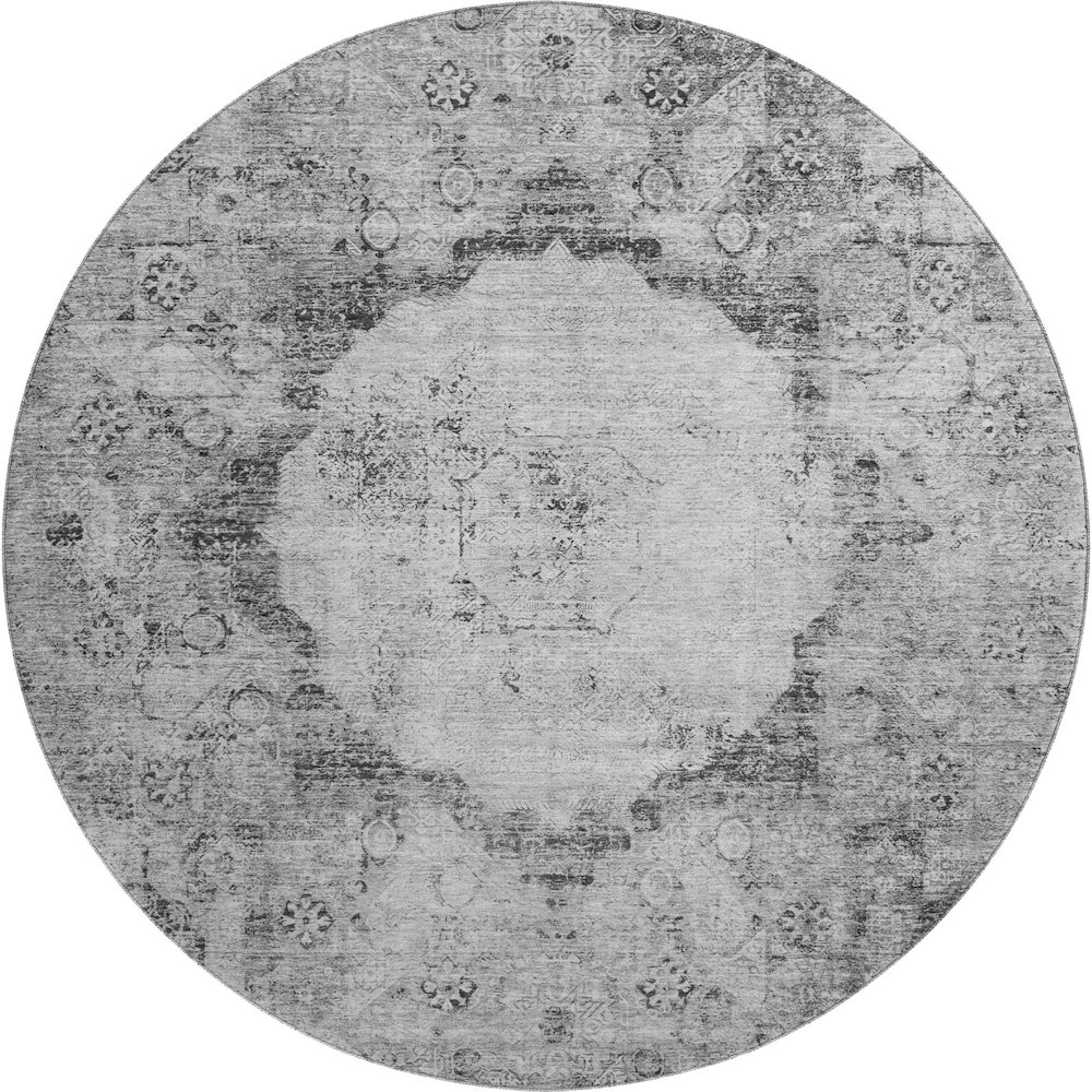 Premium Machine Washable Mayfield AMF675 Gray 8' x 8' Round Rug. Picture 1