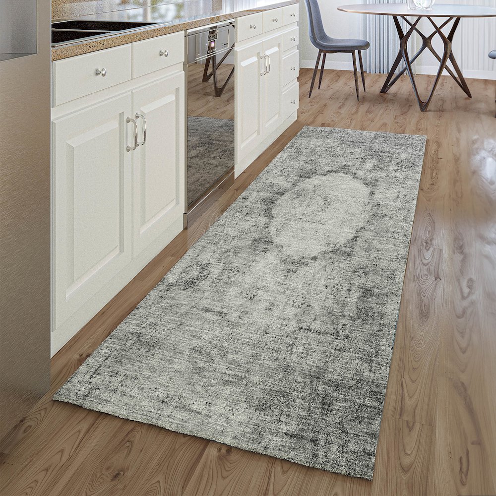 Premium Machine Washable Mayfield AMF675 Gray 2'3" x 7'6" Runner Rug. Picture 5