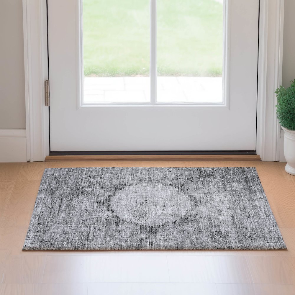 Premium Machine Washable Mayfield AMF675 Gray 1'8" x 2'6" Rug. Picture 5