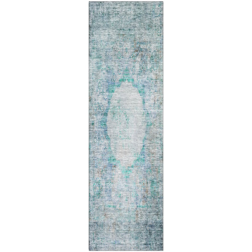 Premium Machine Washable Mayfield AMF675 Teal 2'3" x 7'6" Runner Rug. Picture 1