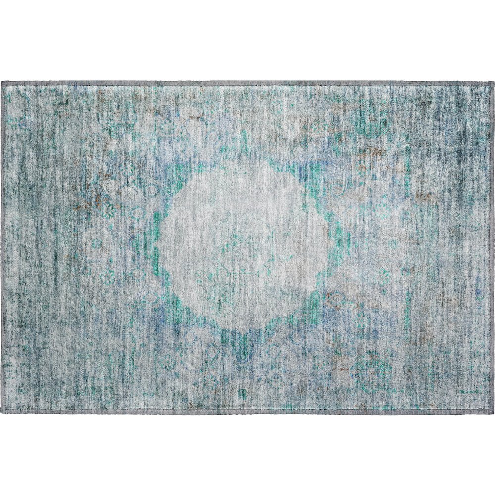 Premium Machine Washable Mayfield AMF675 Teal 1'8" x 2'6" Rug. Picture 1