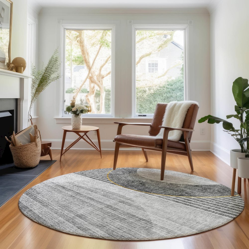Premium Machine Washable Mayfield AMF676 Charcoal 8' x 8' Round Rug. Picture 5
