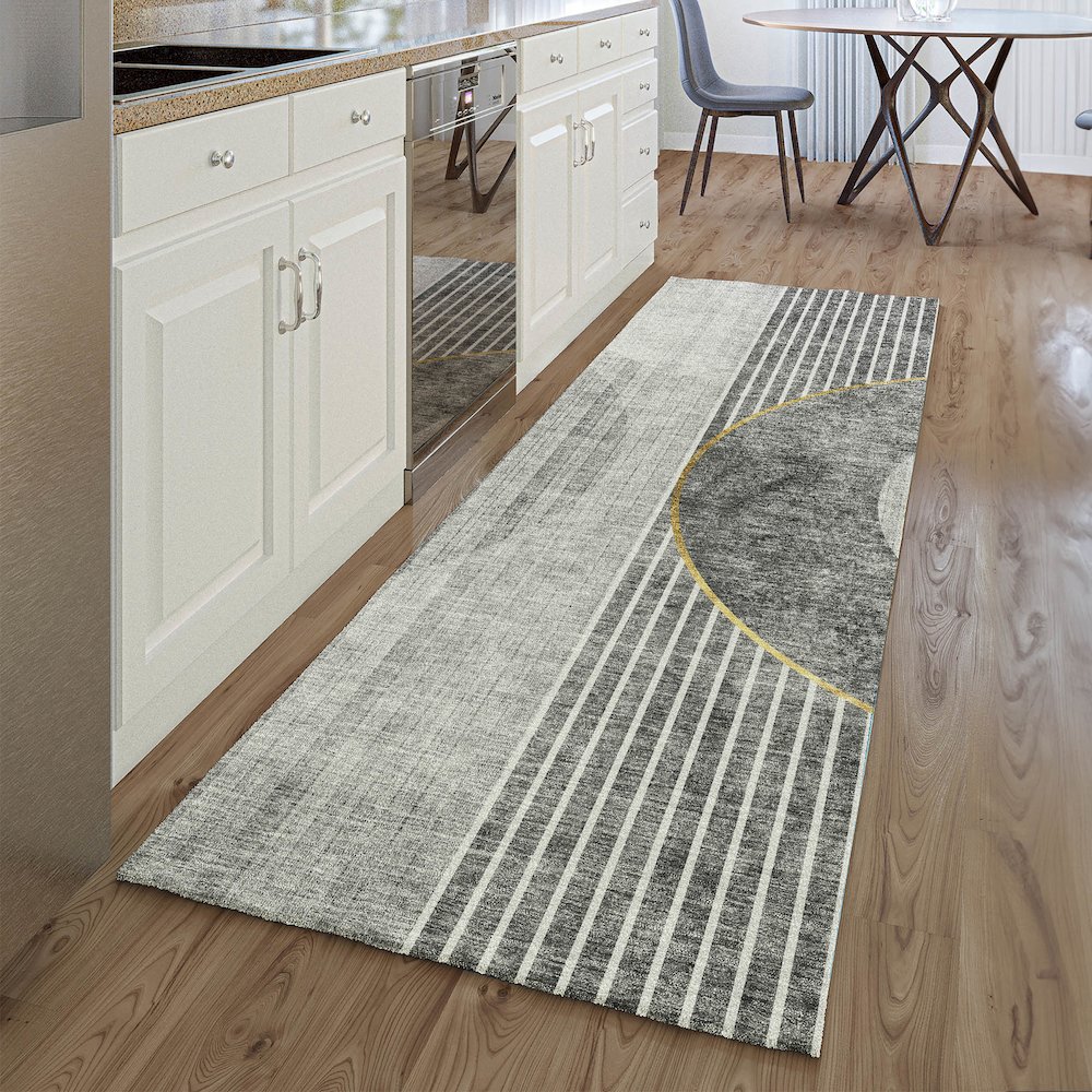 Premium Machine Washable Mayfield AMF676 Charcoal 2'3" x 7'6" Runner Rug. Picture 5