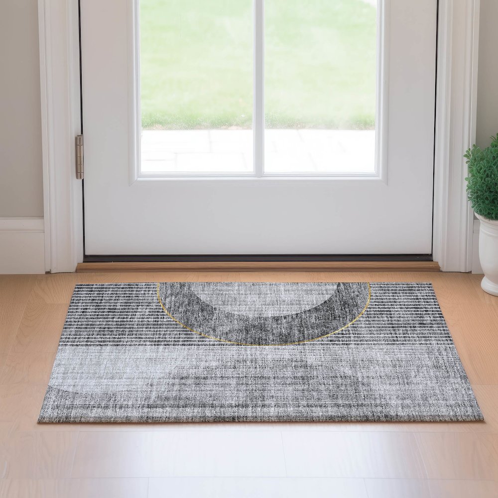 Premium Machine Washable Mayfield AMF676 Charcoal 1'8" x 2'6" Rug. Picture 5