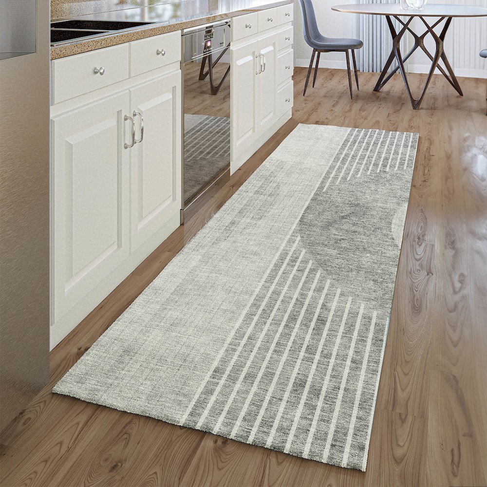 Premium Machine Washable Mayfield AMF676 Gray 2'3" x 7'6" Runner Rug. Picture 5