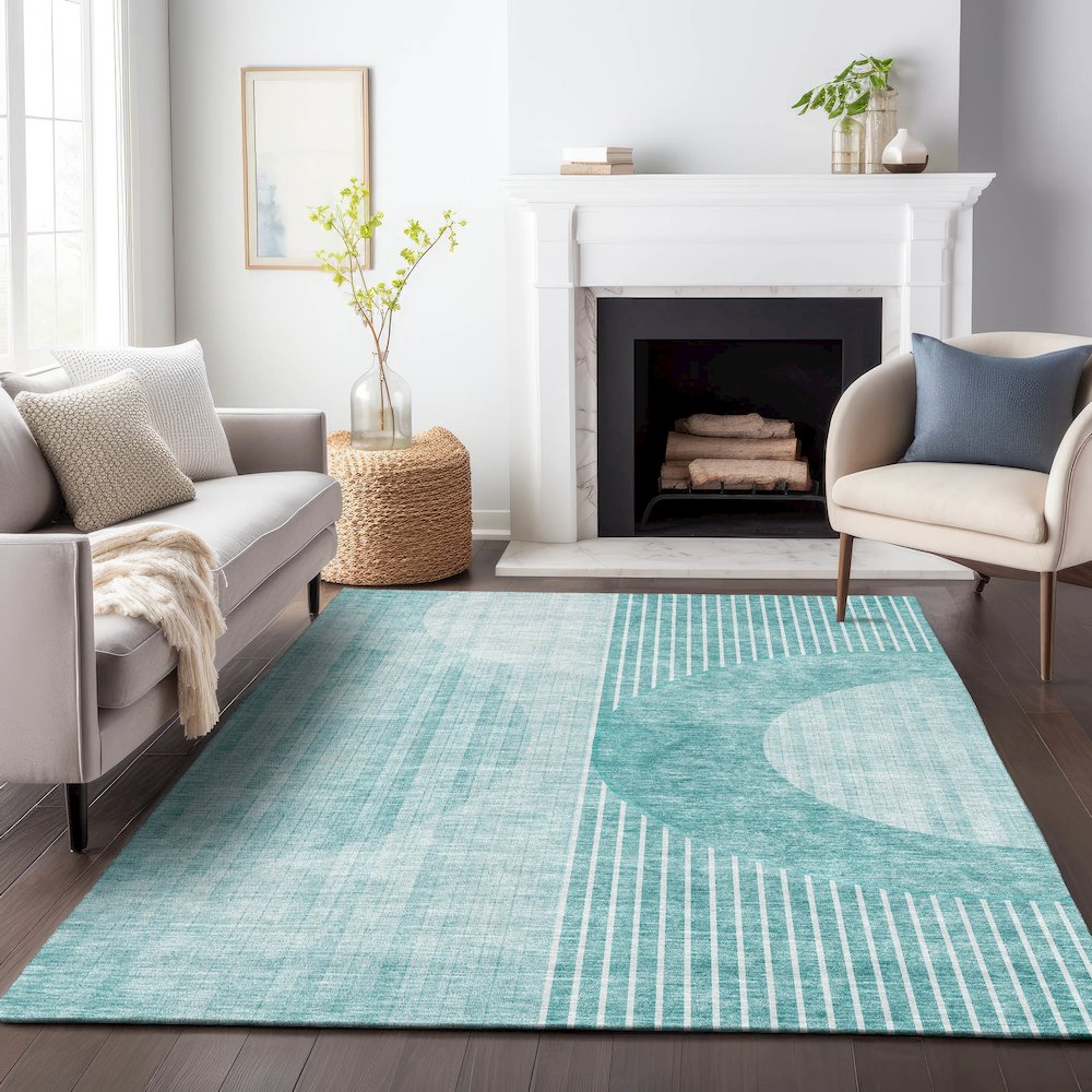 Premium Machine Washable Mayfield AMF676 Teal 2'6" x 3'10" Rug. Picture 5