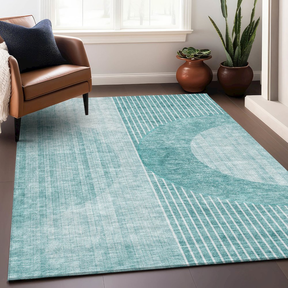 Premium Machine Washable Mayfield AMF676 Teal 2'6" x 3'10" Rug. Picture 6