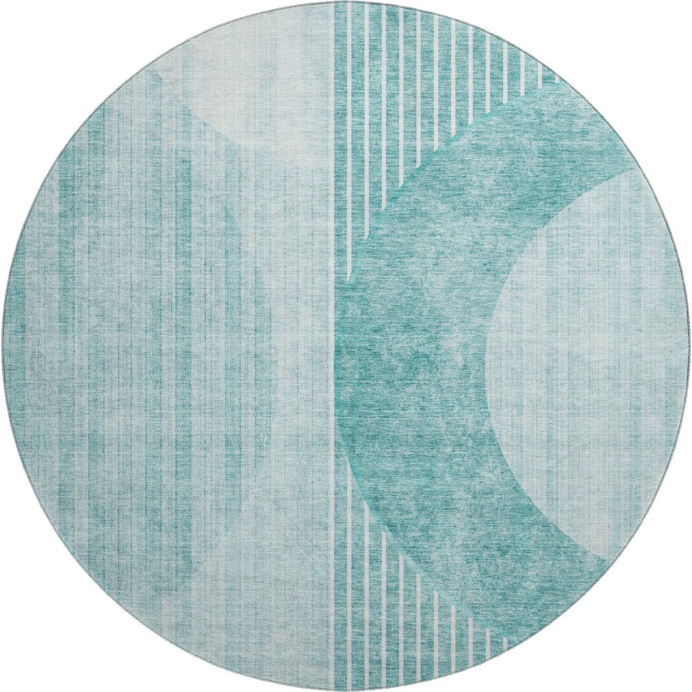 Premium Machine Washable Mayfield AMF676 Teal 8' x 8' Round Rug. Picture 1