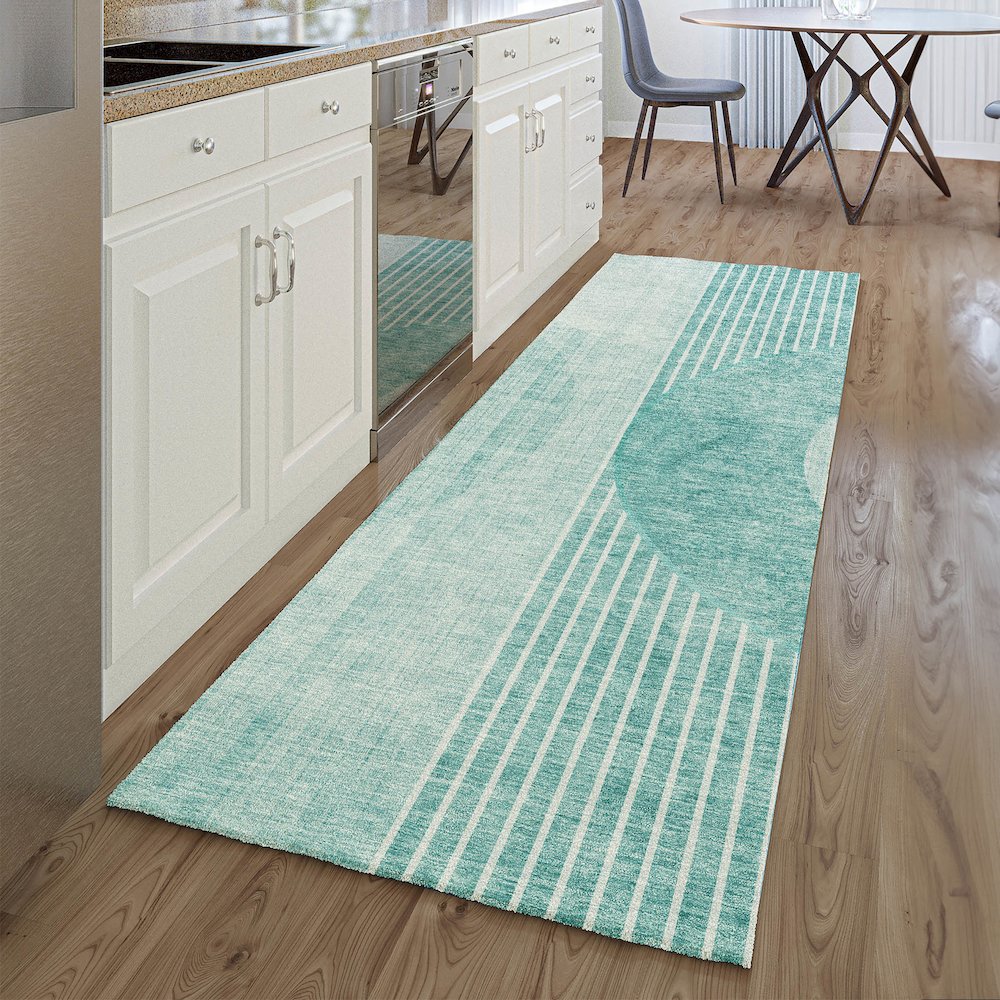 Premium Machine Washable Mayfield AMF676 Teal 2'3" x 7'6" Runner Rug. Picture 5