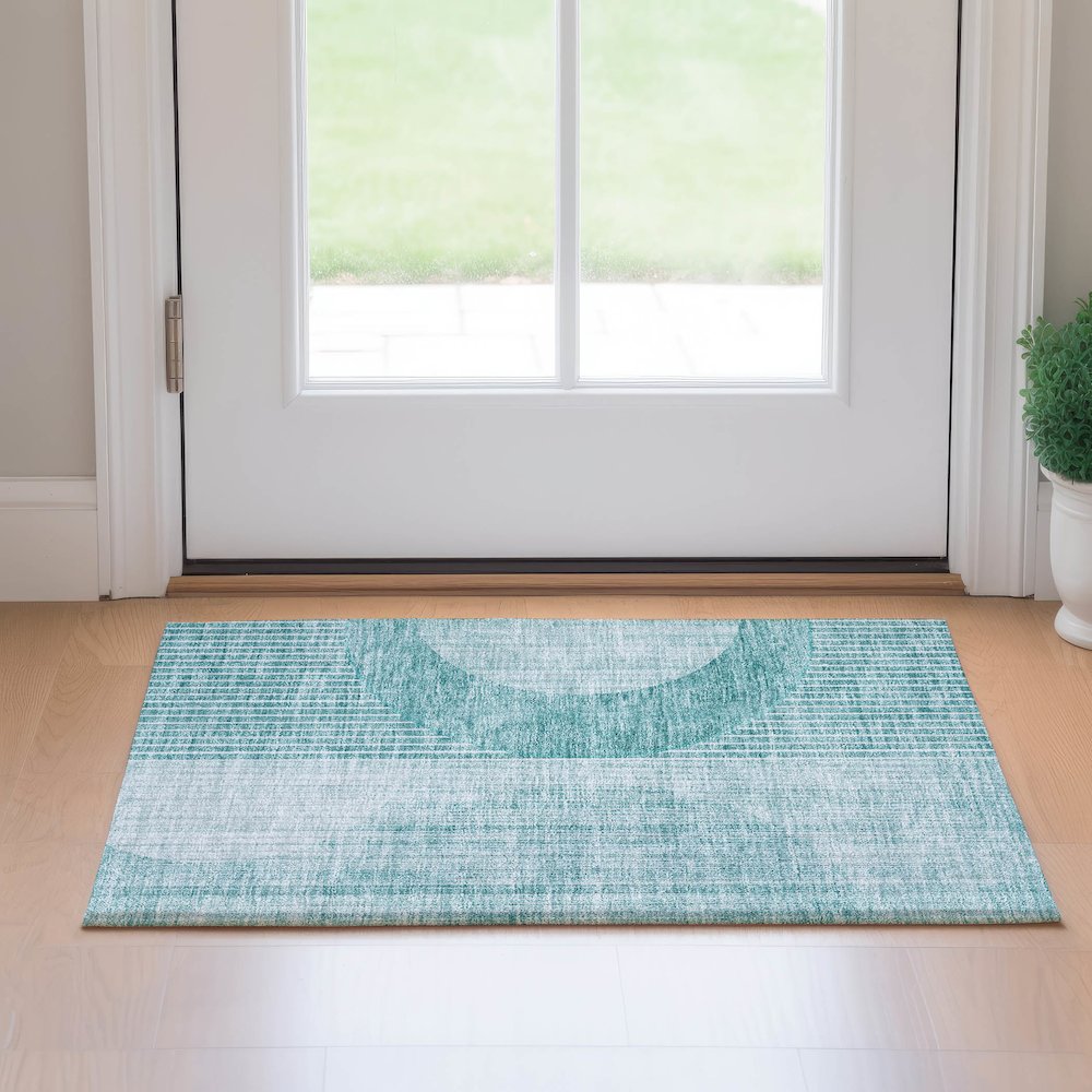 Premium Machine Washable Mayfield AMF676 Teal 1'8" x 2'6" Rug. Picture 5