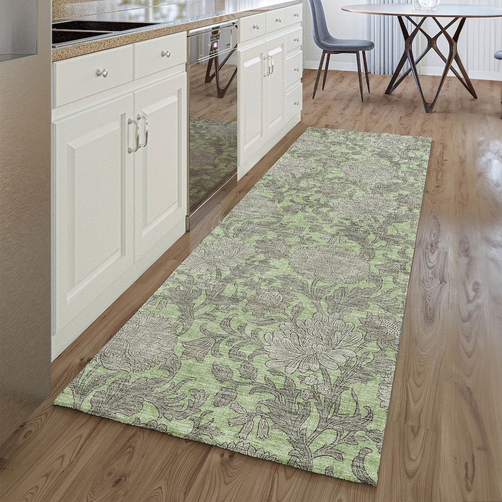 Premium Machine Washable Mayfield AMF677 Aloe 2'3" x 7'6" Runner Rug. Picture 5