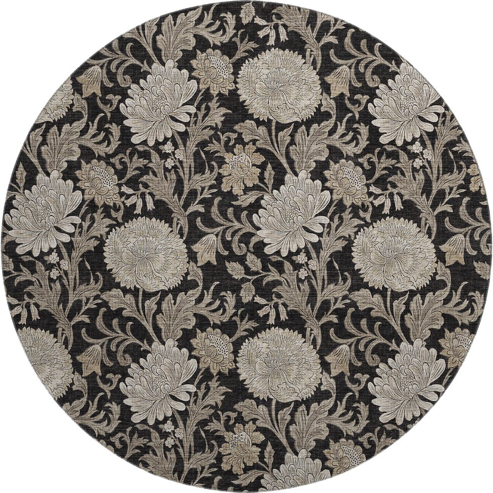 Premium Machine Washable Mayfield AMF677 Black 8' x 8' Round Rug. Picture 1
