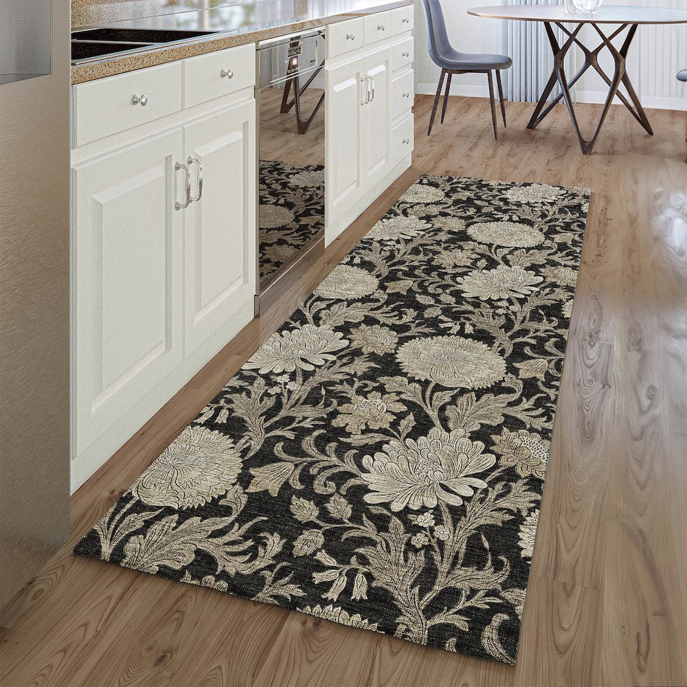 Premium Machine Washable Mayfield AMF677 Black 2'3" x 7'6" Runner Rug. Picture 5