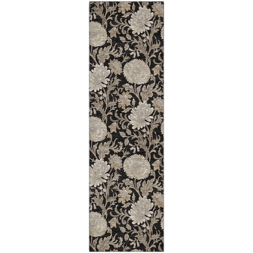 Premium Machine Washable Mayfield AMF677 Black 2'3" x 7'6" Runner Rug. Picture 1