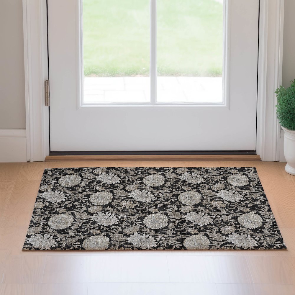 Premium Machine Washable Mayfield AMF677 Black 1'8" x 2'6" Rug. Picture 5