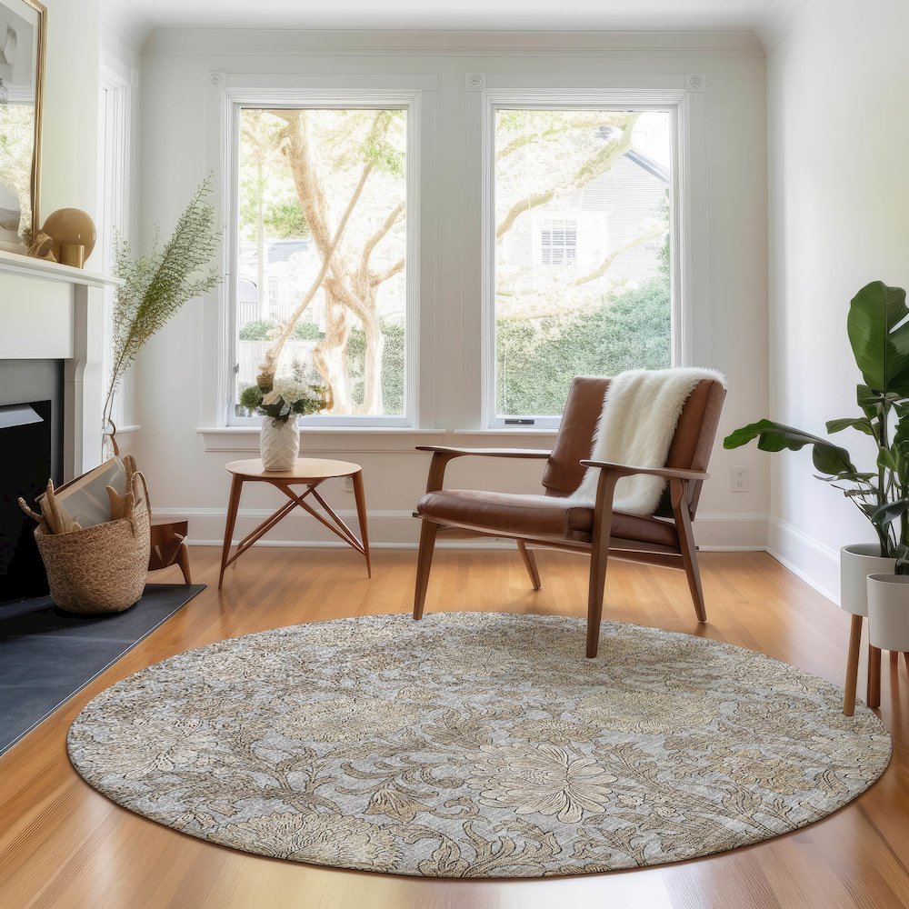 Premium Machine Washable Mayfield AMF677 Gray 8' x 8' Round Rug. Picture 5