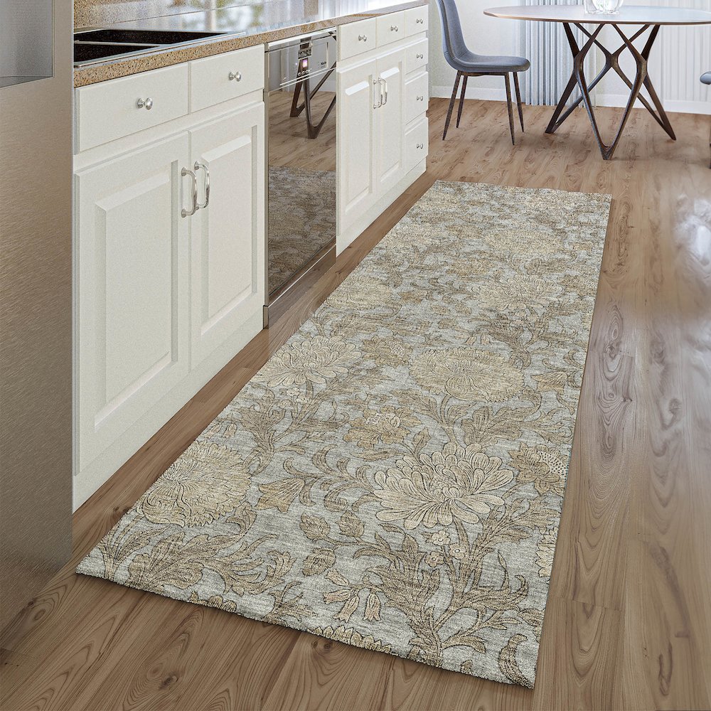 Premium Machine Washable Mayfield AMF677 Gray 2'3" x 7'6" Runner Rug. Picture 5