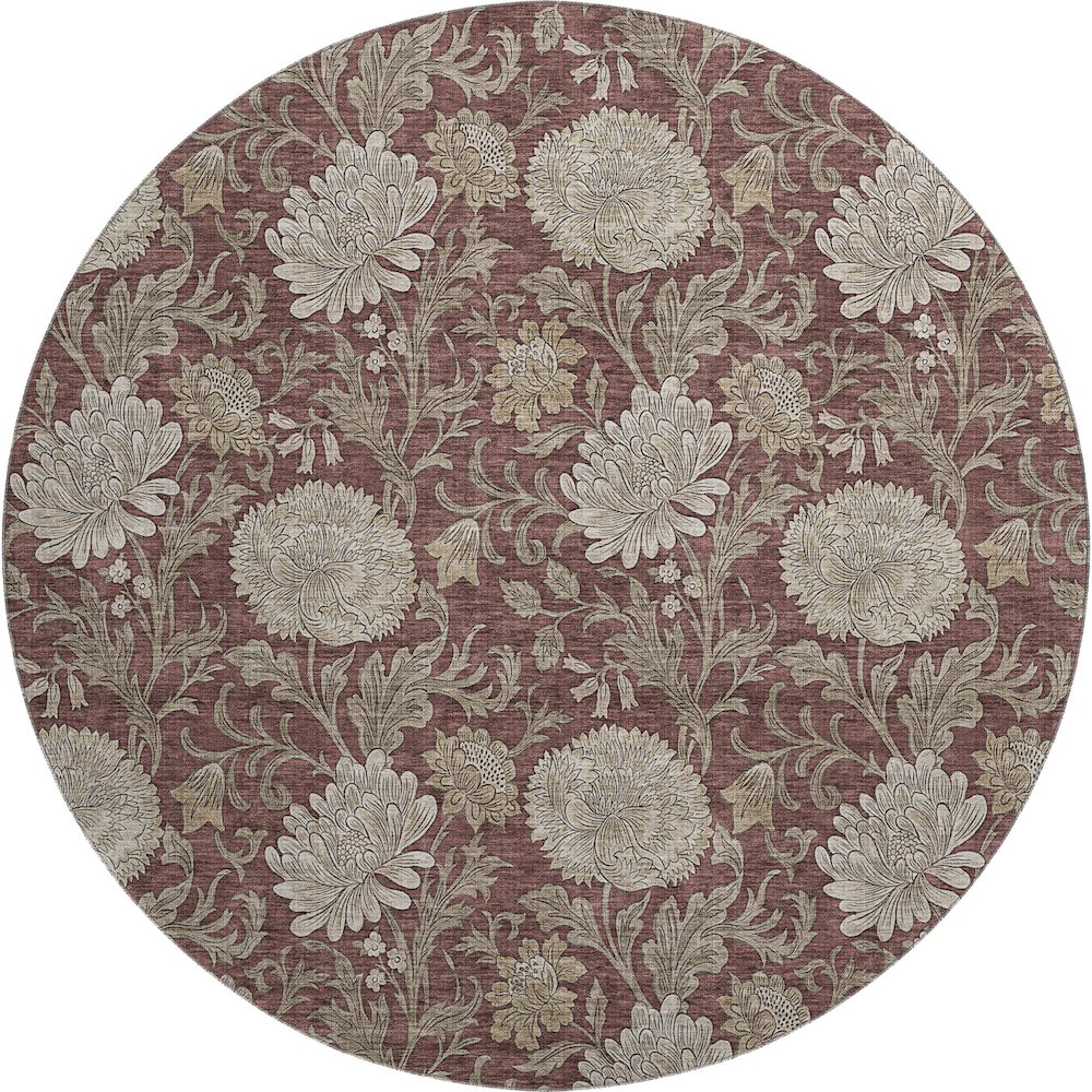 Premium Machine Washable Mayfield AMF677 Merlot 8' x 8' Round Rug. Picture 1