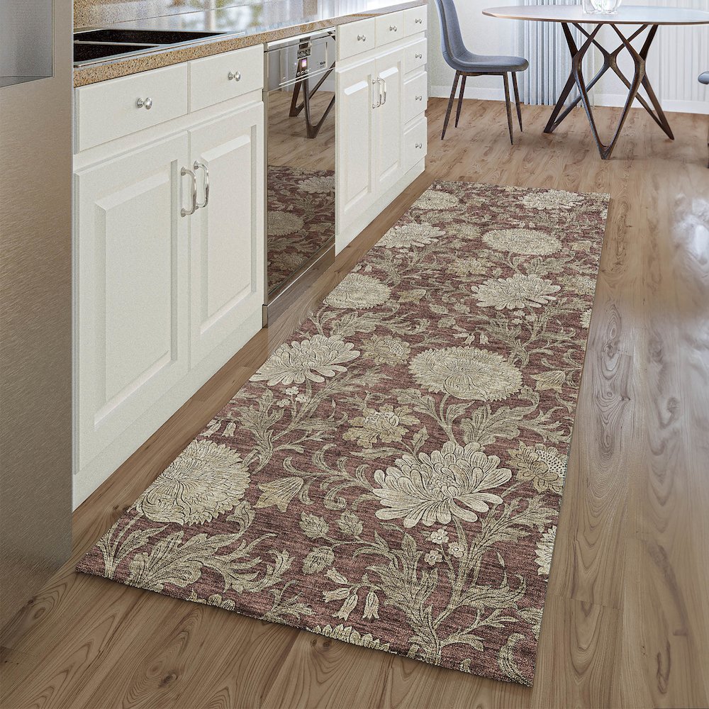 Premium Machine Washable Mayfield AMF677 Merlot 2'3" x 7'6" Runner Rug. Picture 5