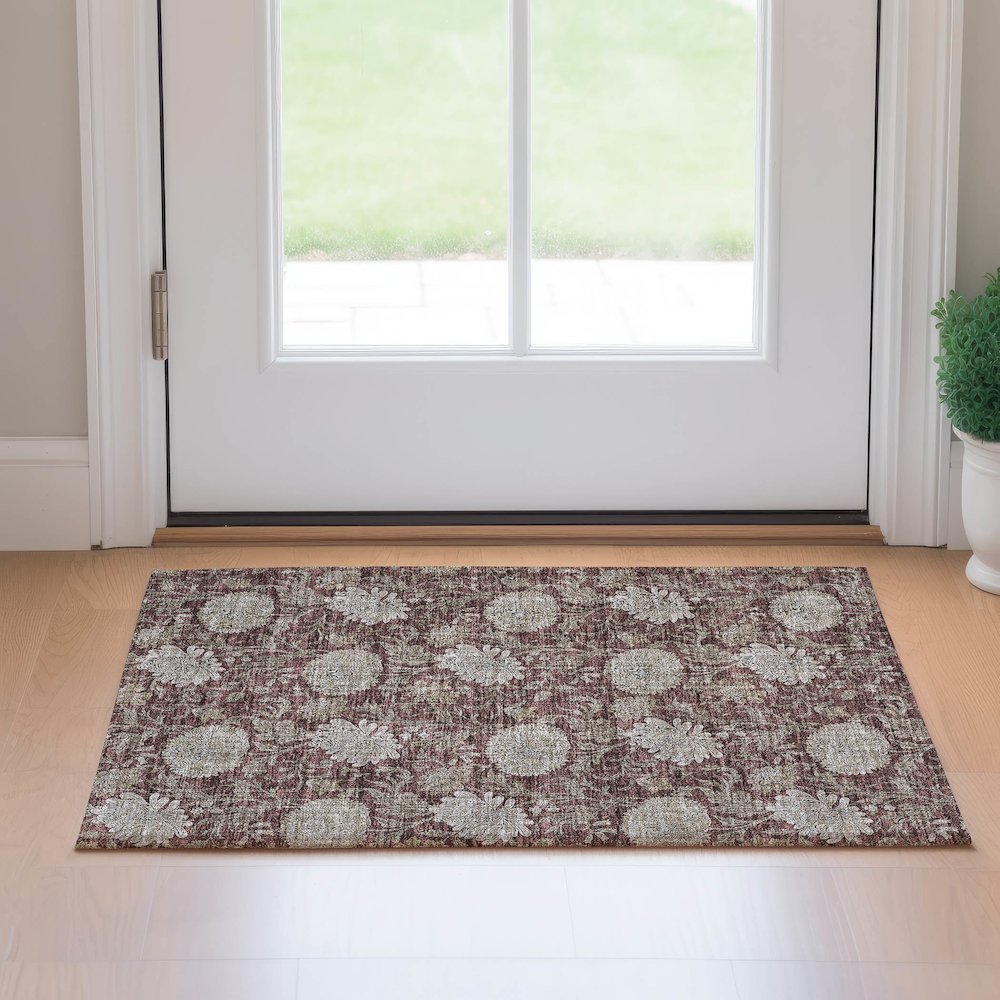 Premium Machine Washable Mayfield AMF677 Merlot 1'8" x 2'6" Rug. Picture 5