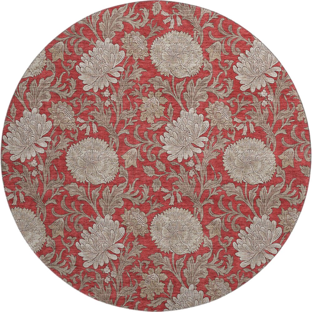 Premium Machine Washable Mayfield AMF677 Red 8' x 8' Round Rug. Picture 1