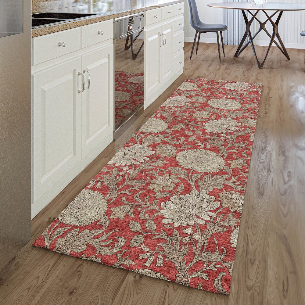 Premium Machine Washable Mayfield AMF677 Red 2'3" x 7'6" Runner Rug. Picture 5