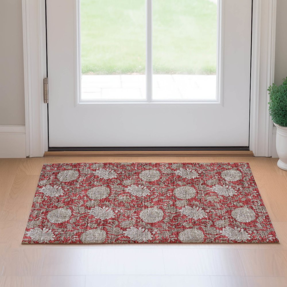 Premium Machine Washable Mayfield AMF677 Red 1'8" x 2'6" Rug. Picture 5