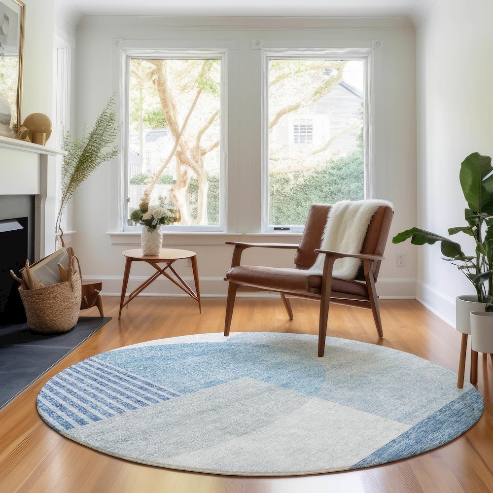 Premium Machine Washable Mayfield AMF678 Blue 8' x 8' Round Rug. Picture 5