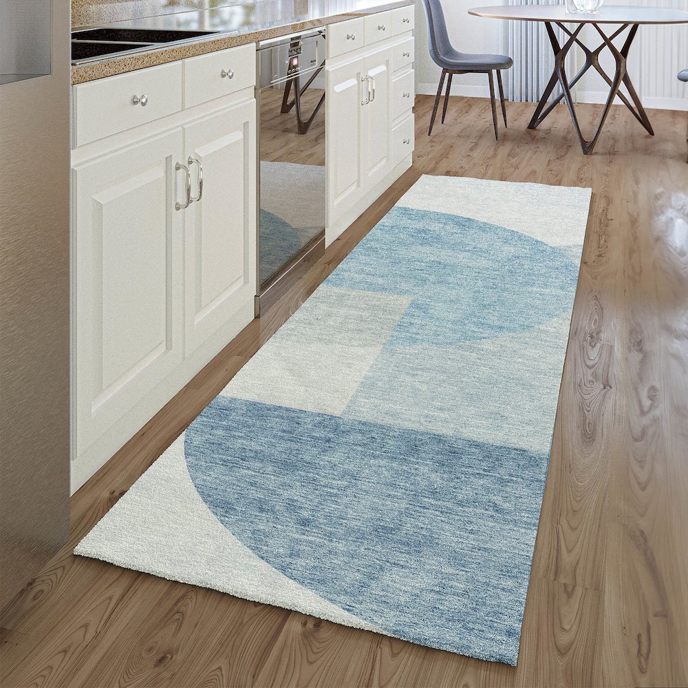 Premium Machine Washable Mayfield AMF678 Blue 2'3" x 7'6" Runner Rug. Picture 5