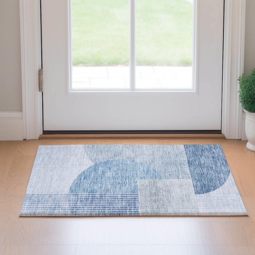 Premium Machine Washable Mayfield AMF678 Blue 1'8" x 2'6" Rug. Picture 5