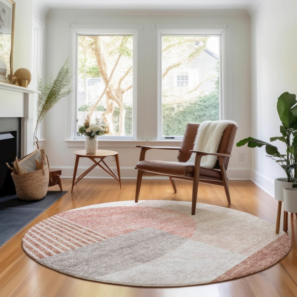 Premium Machine Washable Mayfield AMF678 Copper 8' x 8' Round Rug. Picture 5