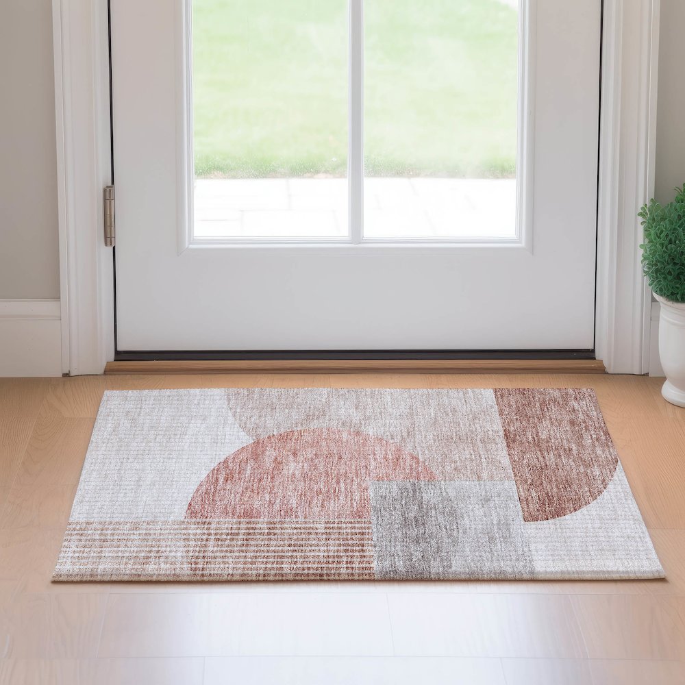 Premium Machine Washable Mayfield AMF678 Copper 1'8" x 2'6" Rug. Picture 5